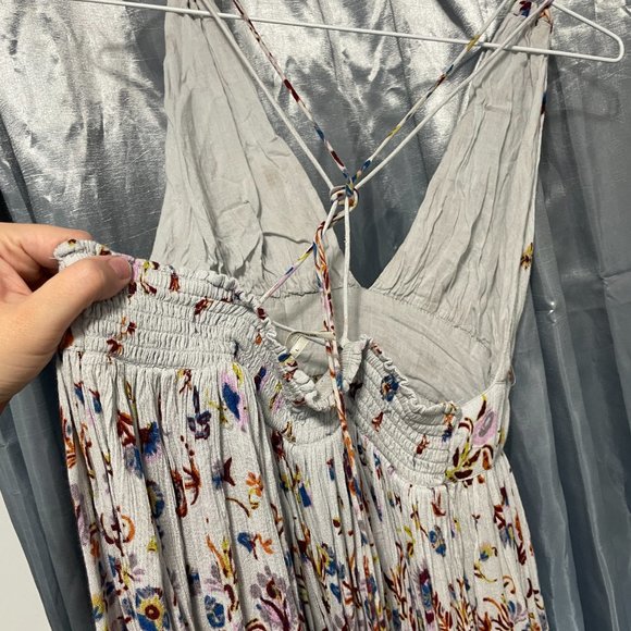 URBAN OUTFITTERS Light Baby Blue Floral Flare Halter Dress Boho Sz L - Picture 9 of 10